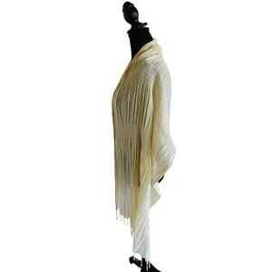 Ivory Crinkle Smocked Shawl Wrap | Fringed Textured Scarf